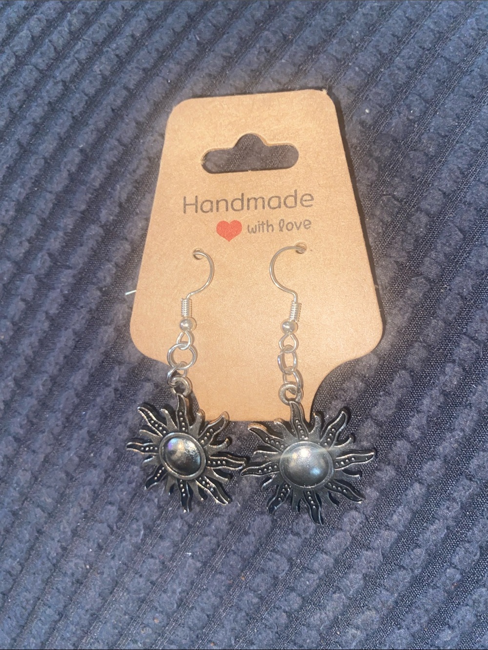 Handmade Silver Sunburst Dangle Earrings - Silver
